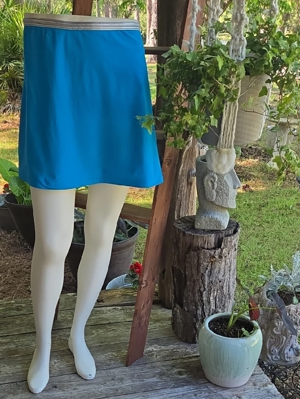Gottex Turquoise Metallic Silver Waistband Mini Skirt Size Extra Large